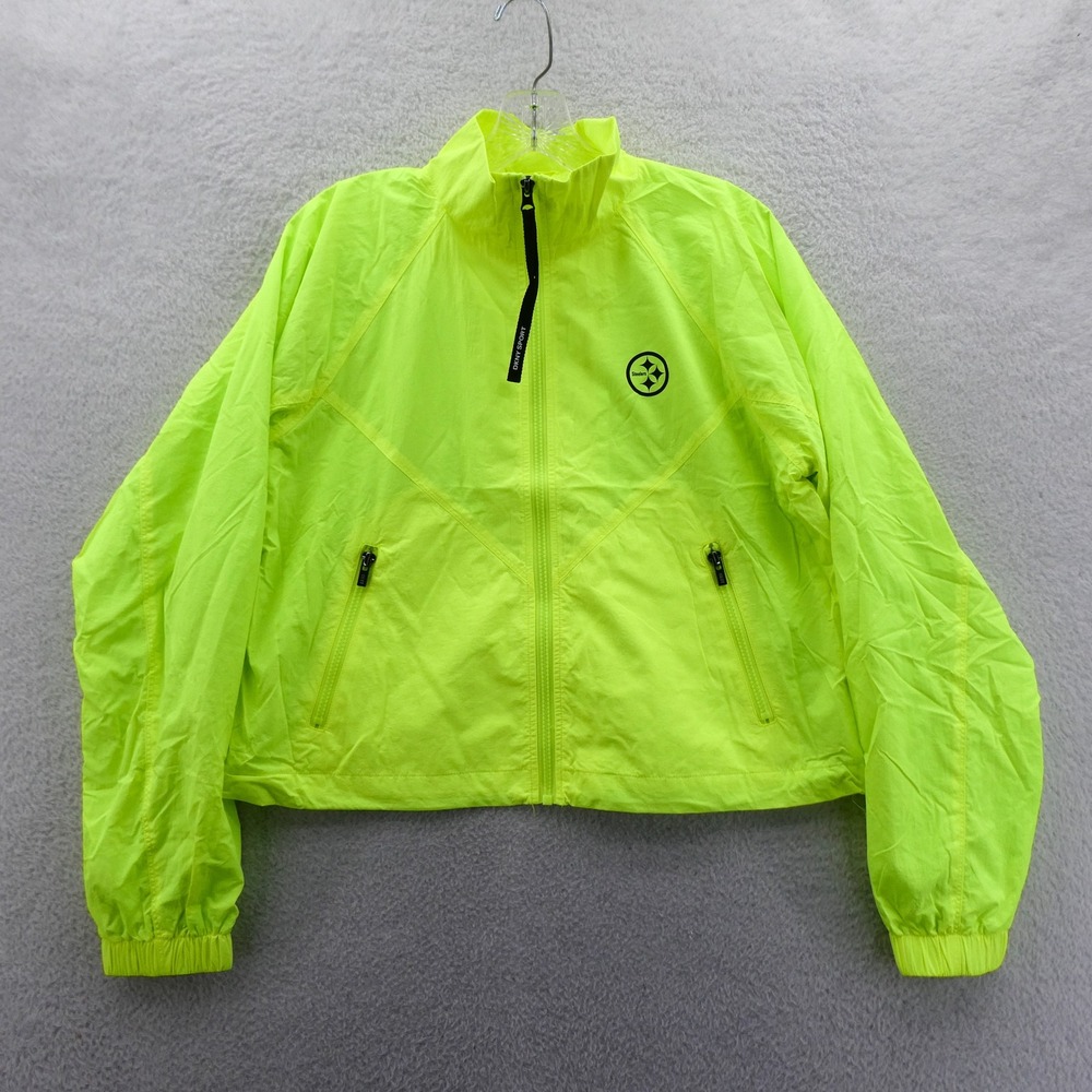DKNY‎ Sport Jacket Womens Small Pittsburgh Steelers Neon Yellow Windbreaker Zip
